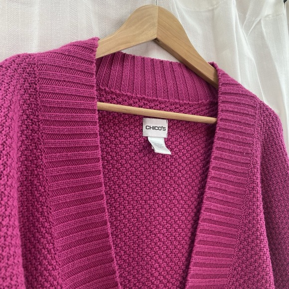 Chico's Open Front Wool Blend Cardigan Sweater Women's 1 Medium Pink 1/2‎ Sleeve - Picture 5 of 7